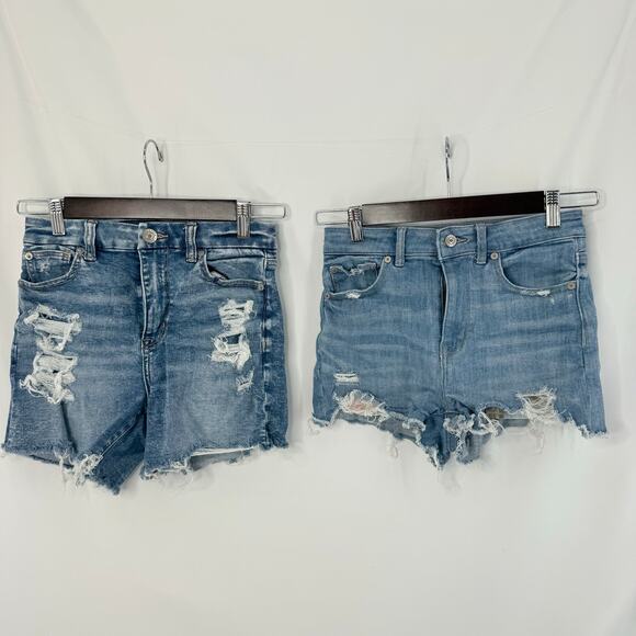 American Eagle Lot of 2 Distressed Denim Shorts Size 0 Stretch Hi-Rise Festival - Picture 1 of 10